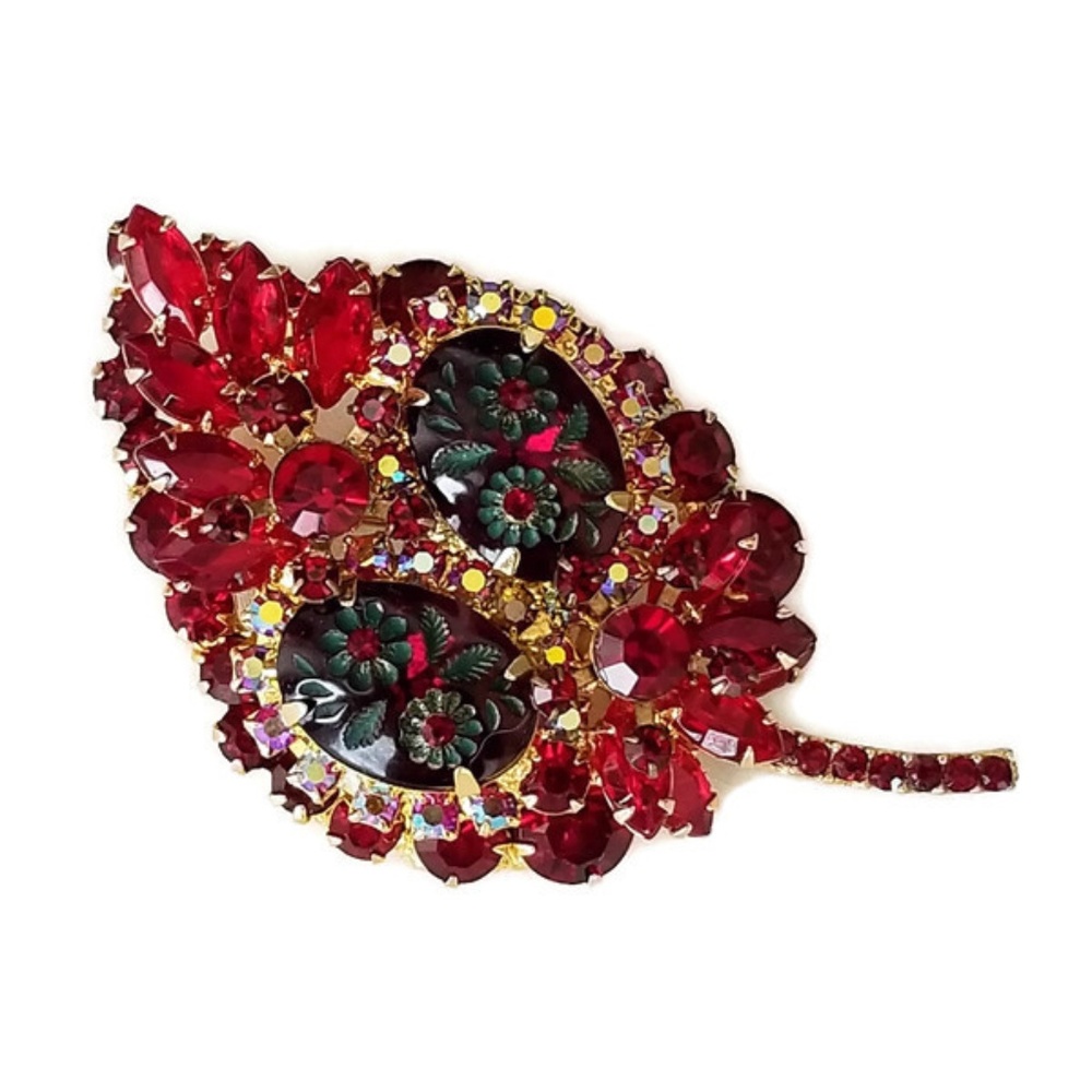 Vtg D&E Juliana Etched Flower Rhinestone Brooch - Picture 3 of 6